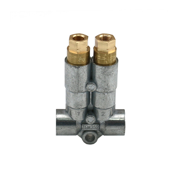 Delimon Piston distributor 352 - for oil and fluid grease - 2 Outlets - M8x1 Thread - 0.20 / 0.10 ccm per stroke