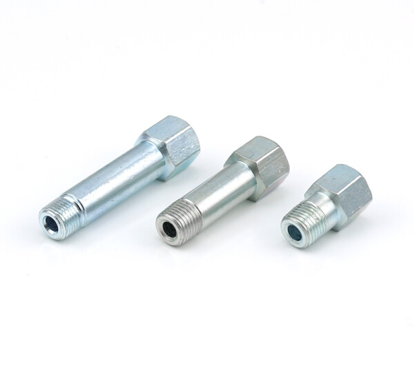 Adapter - extention piece - M6 x 1 keg, male - M8 x 1 female - 18 mm - Steel, galvanized