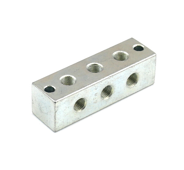 100-213 - Greasing block - 3 connections - M10x1 thread - 84 mm - T-drilling - Steel