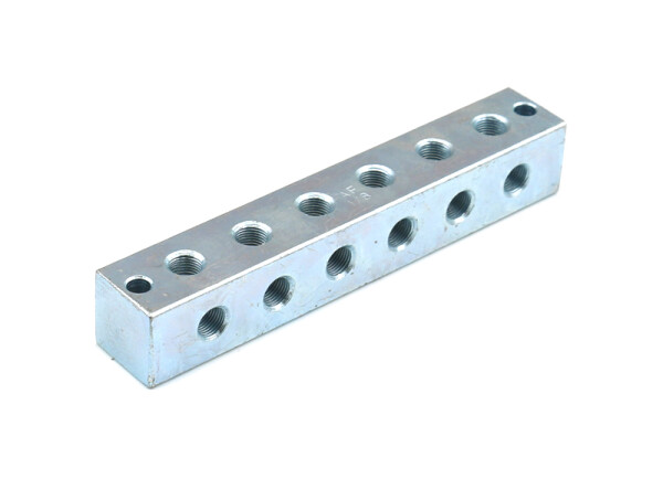 100-216 - Greasing block - 6 connections - M10x1 thread - 150 mm - T-drilling - Steel