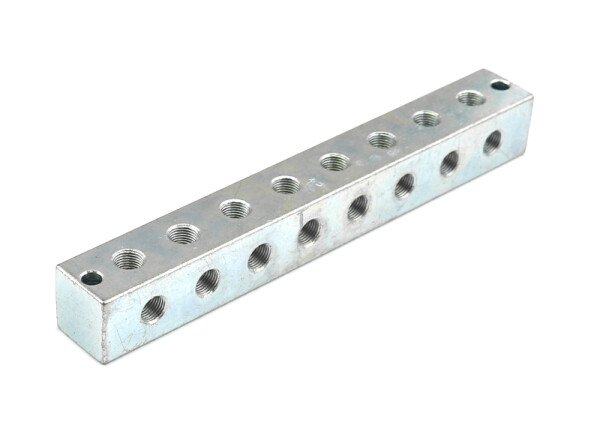 100-218 - Greasing block - 8 connections - M10x1 thread - 194 mm - T-drilling - Steel