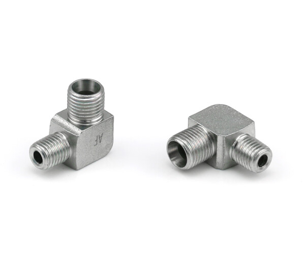 Elbow connectors 90° - M8x1 (D) - M6 x 1 keg (G) - for tube Ø 4 mm - Steel, galvanized