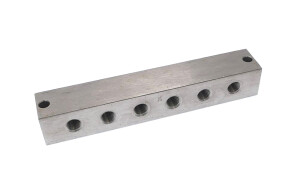 5029-216 - Greasing block - 6 connections - M10x1 thread - 150 mm - Stainless steel V4A 1.4401
