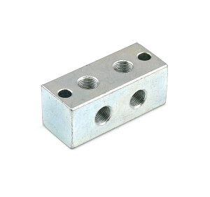 5029-012 - Greasing block - 2 connections - 1/8" BSP - T-drilling - Steel galvanized
