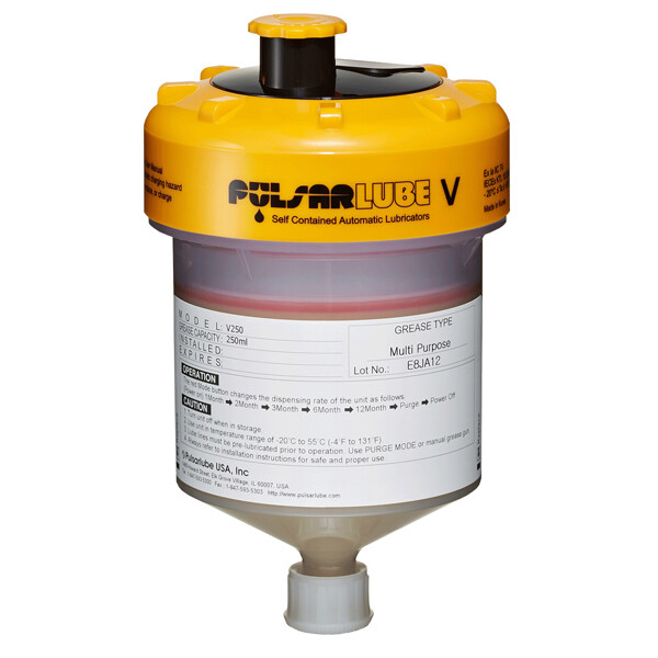 10 x Lubricator Pulsarlube V - 250 ml - filled with NLGI 2 Food grease H1 - NSF H1-compliant, Synthetic, Especially for food/pharmaceutical industry, Good pumpability