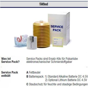 500 ml Service Pack for Pulsarlube M, Mi, MS, EX/EXPL und BT - with Alkanline Battery DC 4.5V