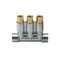 Delimon Piston distributor 343 - for oil and fluid grease - 3 Outlets - M8x1 Thread - 0.03 / 0.03 / 0.03 ccm per stroke