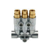 Delimon Piston distributor 353 - for oil and fluid grease - 3 Outlets - M8x1 Thread - 0.10 / 0.10 / 0.10 ccm per stroke