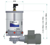 Delimon ALM12A01AC07 - Pump Autolub-M - 230/400V - max. 250 bar - 8 L Reservoir - 2 x 0,2 ccm Pump element - Drive position right-sided - Pressure limiting 160 bar