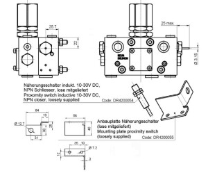 Bijur Delimon DR402A0503 - Reversing valve DR4-2 - 200 bar without return flow - 1 Motion indicator - 2 Manometer with mounting bracket