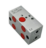 Bijur Delimon PE404A0202 - Distributor E4 - 4 Outlets - max. 160 bar - 0,4 ccm/stroke - 4 x connection fittings G 1/4