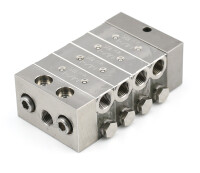 BEKA MAX - Stainless steel progressive distributors MX-I - 3/6 - 3 Segments - 6 Outlets - Tube inlet thread/outlet thread M10x1