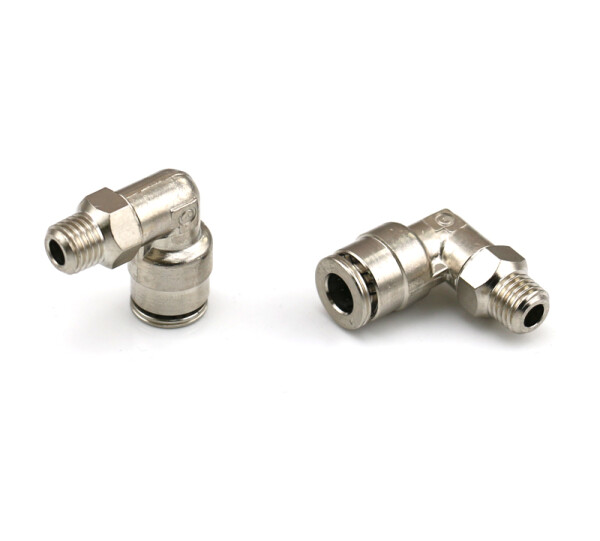 226-14157-2 - Lincoln Elbow Push-in fitting - swiveling - Ø 6 mm on M10x1 keg. - 350 bar- Material: Brass - with NBR-Sealing