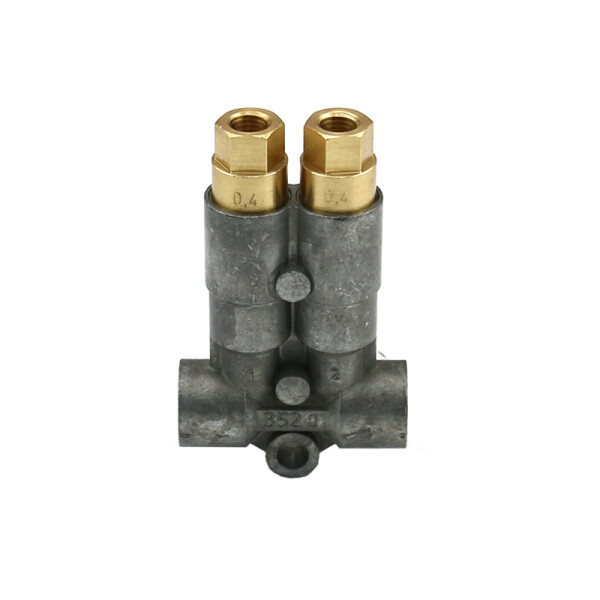 352-000-54000-ZZ-V - Vogel / SKF MonoFlex Pre-lubrication distributor 352 - For Oil - Outlets: 2 - Fitting: Without (left and right) - Elastomer: NBR - 45 bar - Solderless pipe fitting
