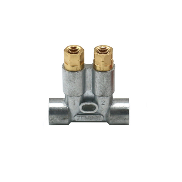 342-500-22000-ZZ-V - Vogel / SKF MonoFlex Pre-lubrication distributor 342 - For fluid grease - Outlets: 2 - 2 x 0,03-0,10 cm³ - Zinc die cast - Elastomer: NBR - 45 bar - Solderless pipe fitting